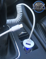 Apple Lightning Car Charger + extra USB slot for charging 2 devices (MFI Certified)